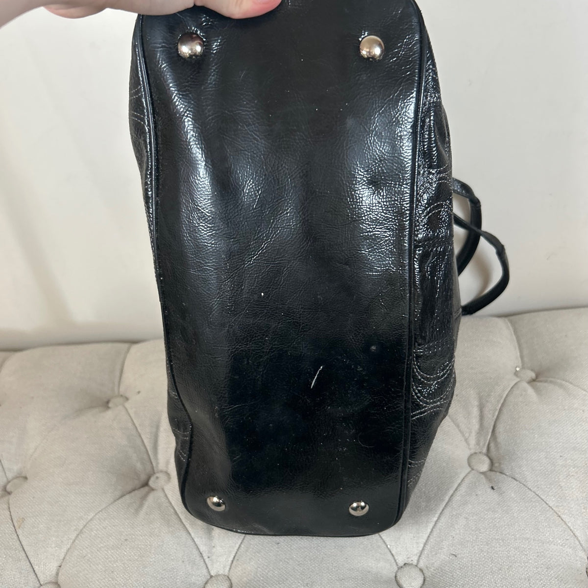 Coach Black Patent Leather 3 Compartment Kisslock Shoulder Bag J1276-F19215
