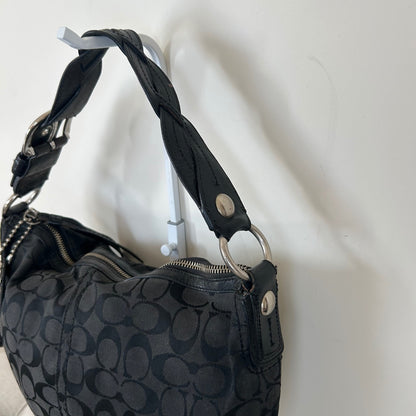 Coach Black Monogram Hobo Shoulder Bag with Plait Strap M0782-11858