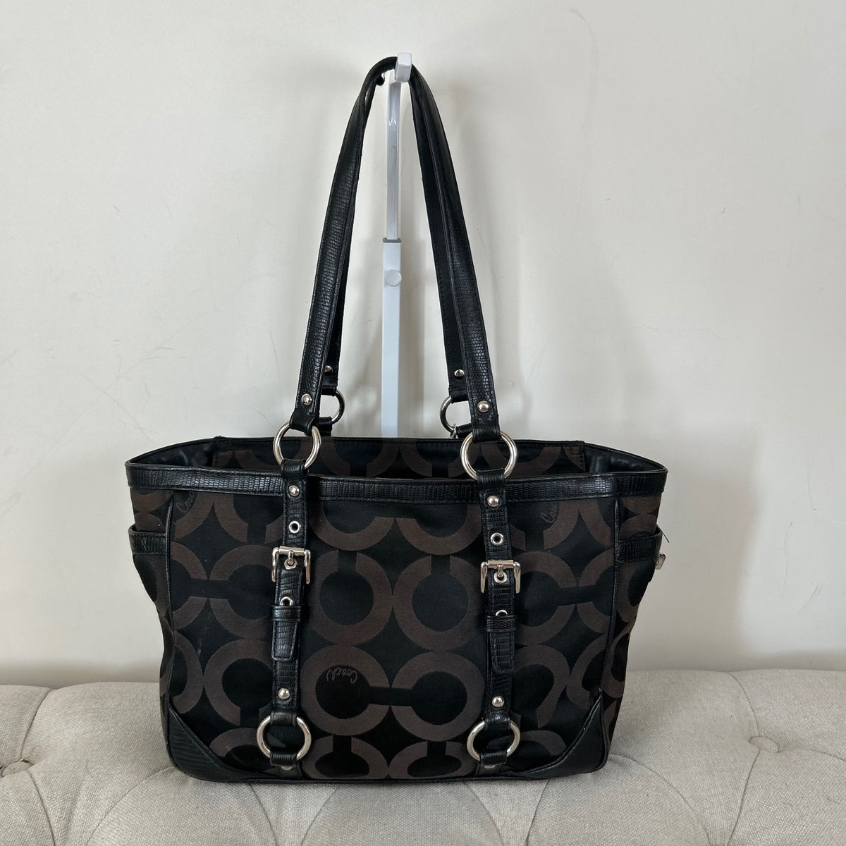 Coach Black Monogram Turnlock Tote Shoulder Bag E1394-19404M