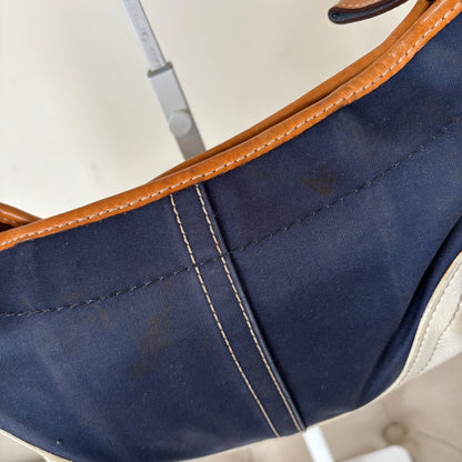 Coach Blue Denim Hobo Shoulder Bag White Leather Trim L3J-4431