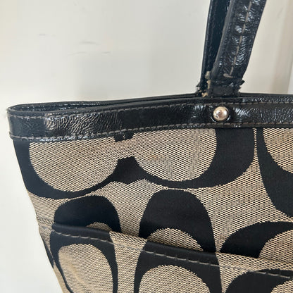 Coach Black Monogram Stripe Tote Bag C1305-F21950