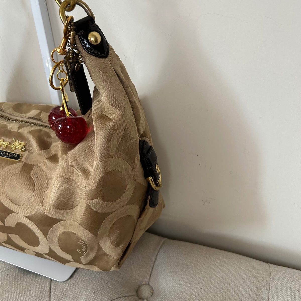 Coach Brown Beige Monogram Convertible Hobo Shoulder Bag H1169-18801M