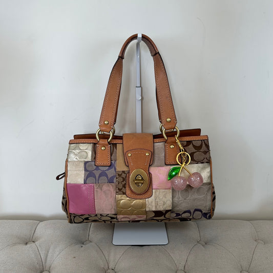 Coach Signature Pastel Patchwork 3 Compartment Turnlock Shoulder Bag K0871-F13335