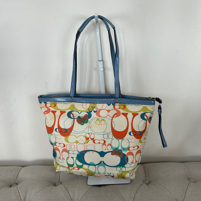 Coach Poppy White Blue Orange Butterfly Tote Shoulder Bag A1160-F17422