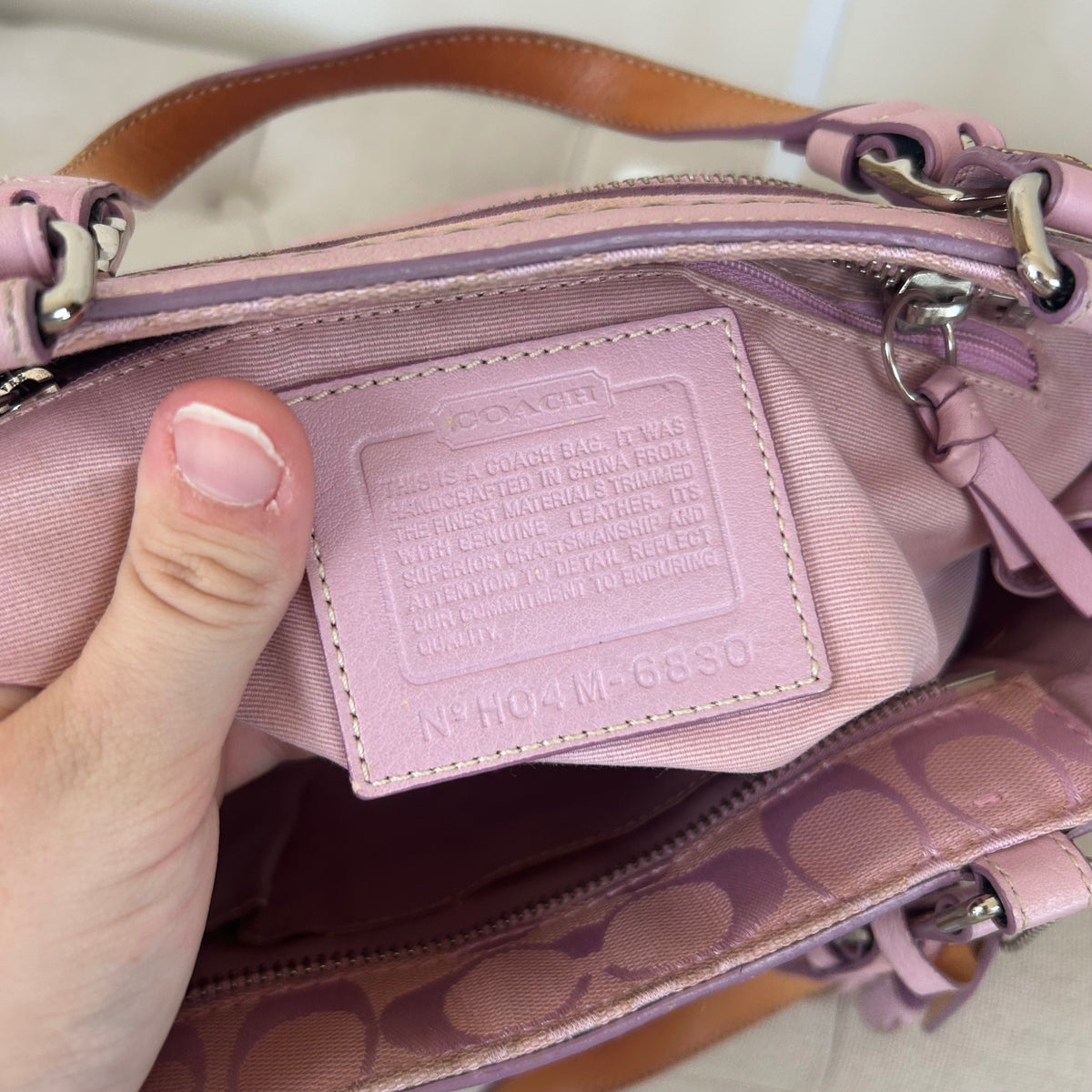 Coach Pink Signature Monogram & Suede Hampton Shoulder Bag H04M-6830