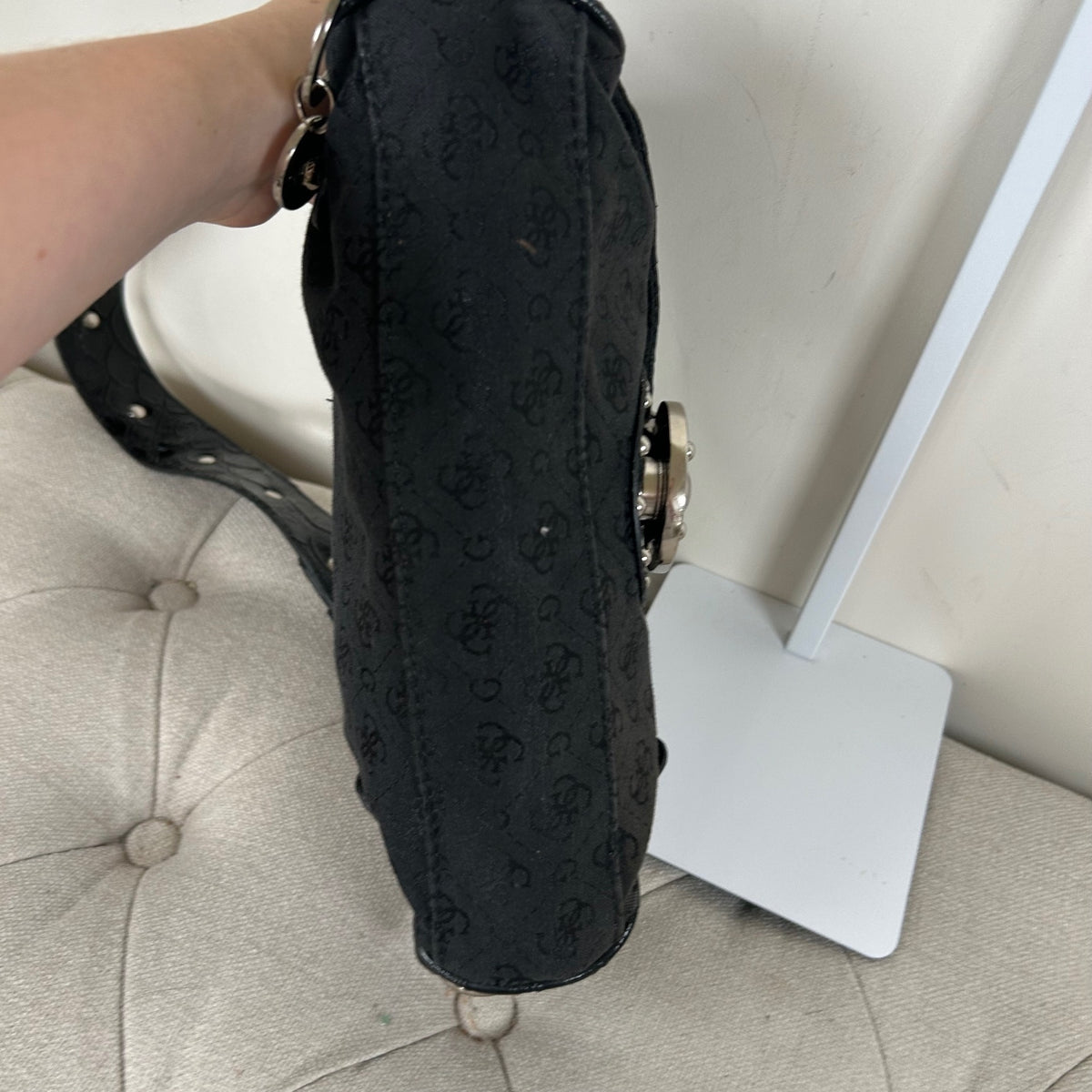Guess Black Monogram Studded Mini Shoulder Bag