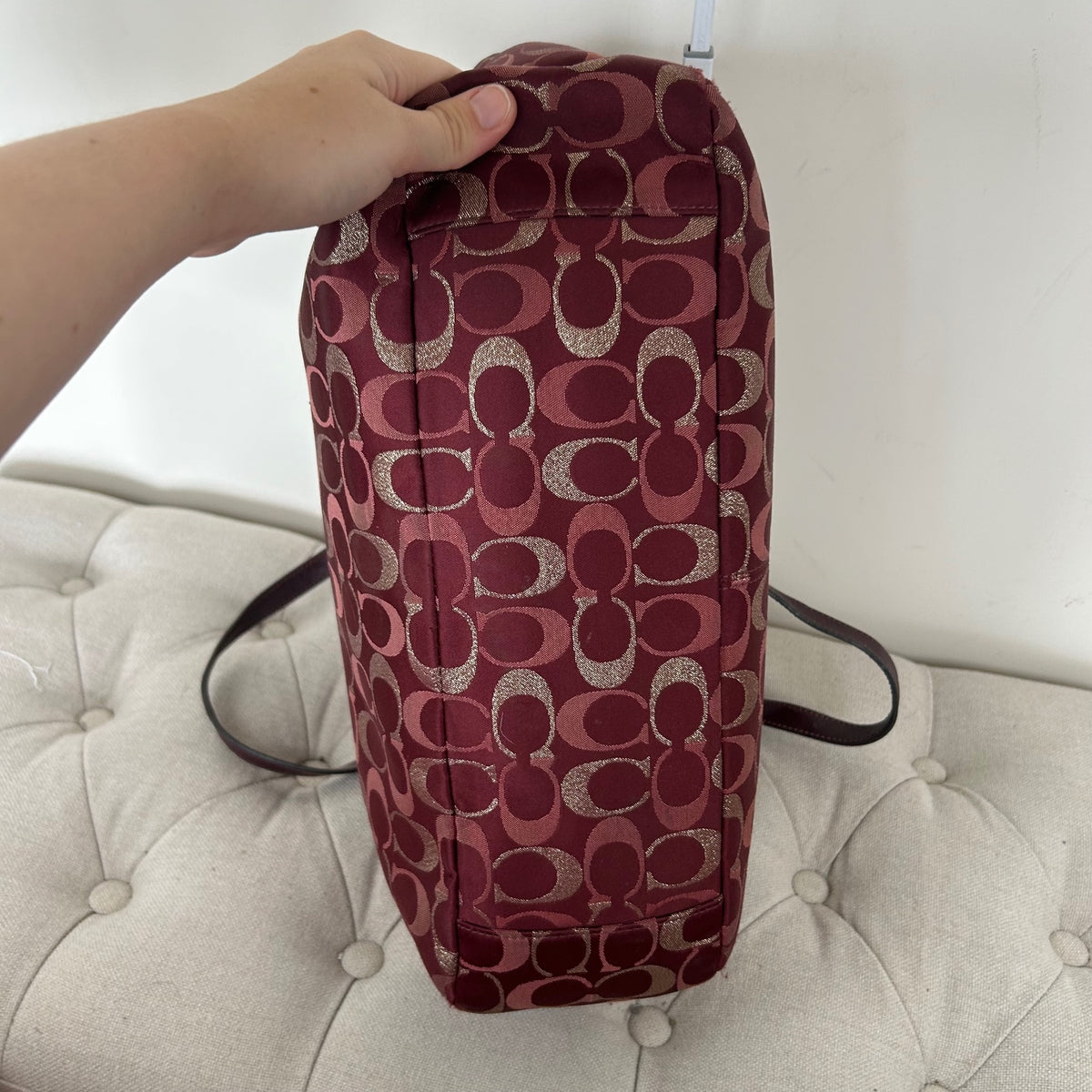 Coach Hamptons Burgundy and Gold Monogram Shoulder Tote Bag H1149-F18107