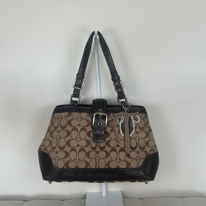 Coach Monogram Brown Hampton Silver Buckle Front Shoulder Bag E0851-F12642