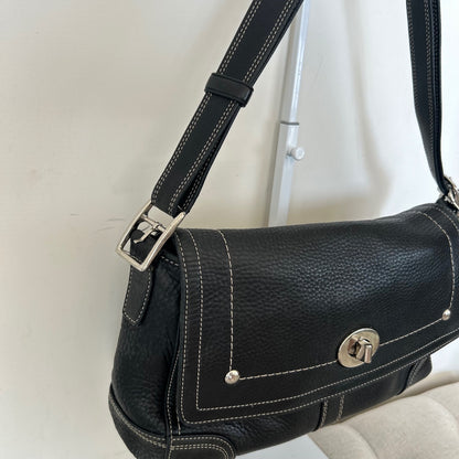 Coach Soho Black Pebbled Leather Flap Shoulder Bag F0917-F13957