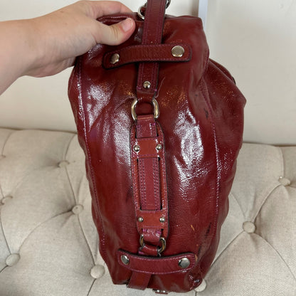 Coach Ashley Dark Red Patent Leather Convertible Shoulder Bag J1149-F15455
