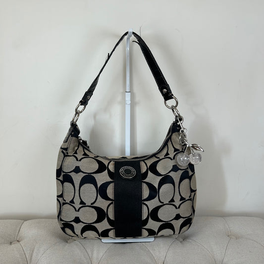 Coach Black Large Signature Stripe Hobo Shoulder Bag A1261-F19281