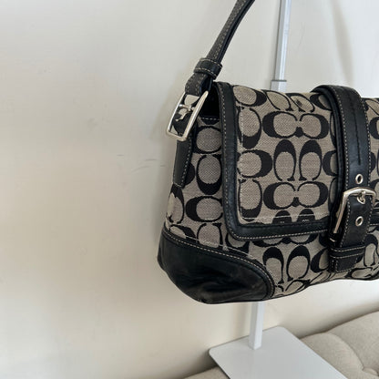 Coach Soho Black Signature Monogram Flap Shoulder Bag E0867-F12641