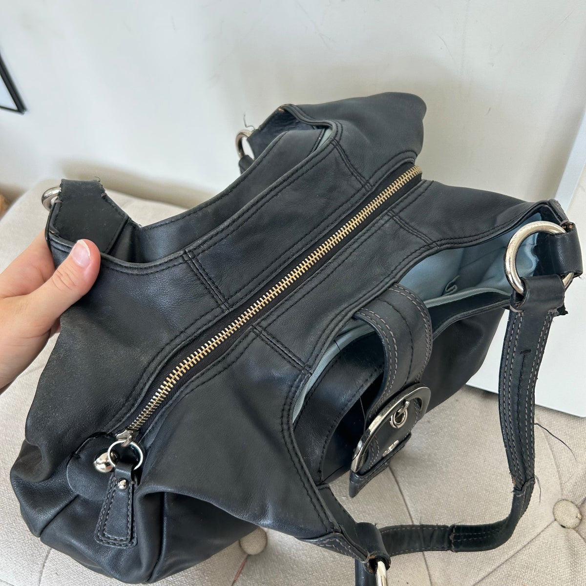 Coach Soho Black Leather Buckle 3 Compartment Slouchy Shoulder Bag B1294-F17092