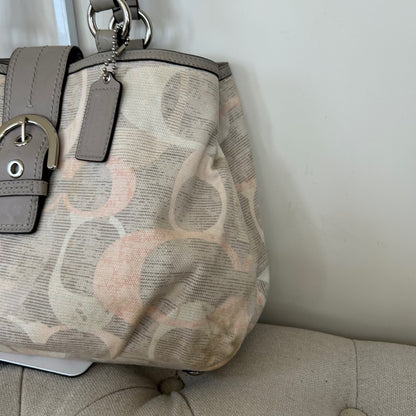 Coach Grey & Pink Canvas 3 Compartment Buckle Front Shoulder Bag C1220-F19205