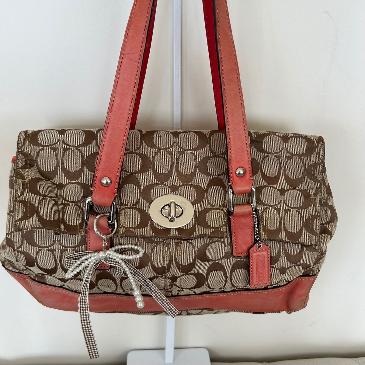Coach Brown Monogram Turnlock Red Stripe Shoulder Bag K0872-F13070