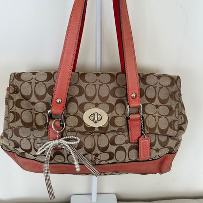 Coach Brown Monogram Turnlock Red Stripe Shoulder Bag K0872-F13070