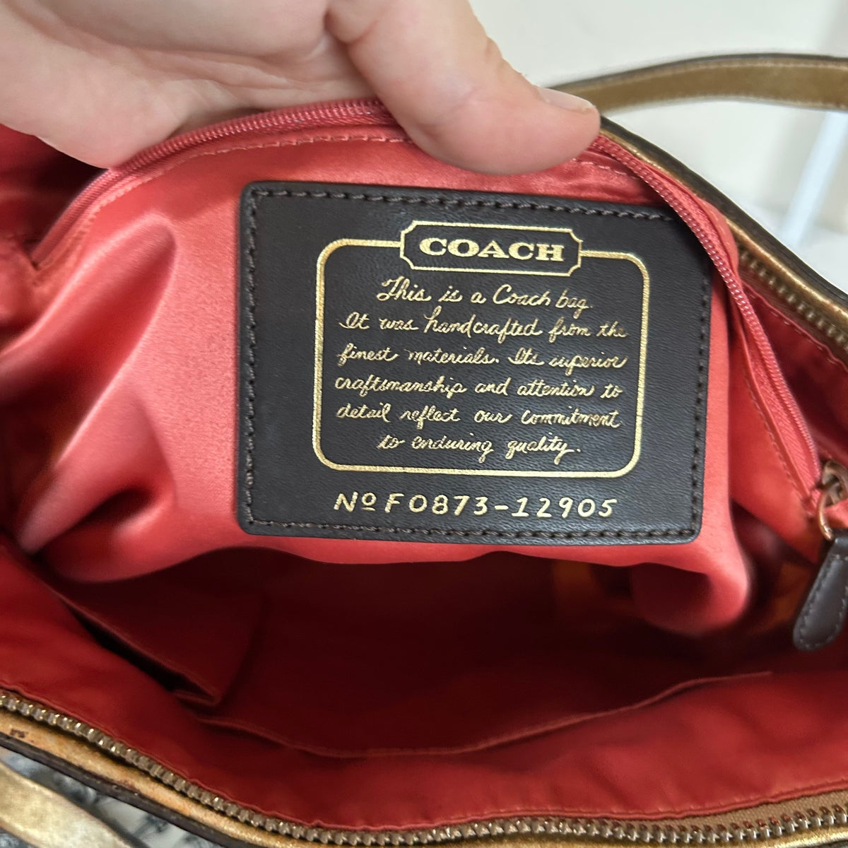 Coach Signature Stripe Studded Gold Monogram Shoulder Bag F0873-12905