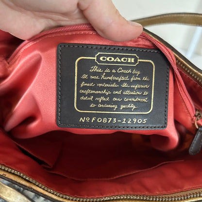 Coach Signature Stripe Studded Gold Monogram Shoulder Bag F0873-12905