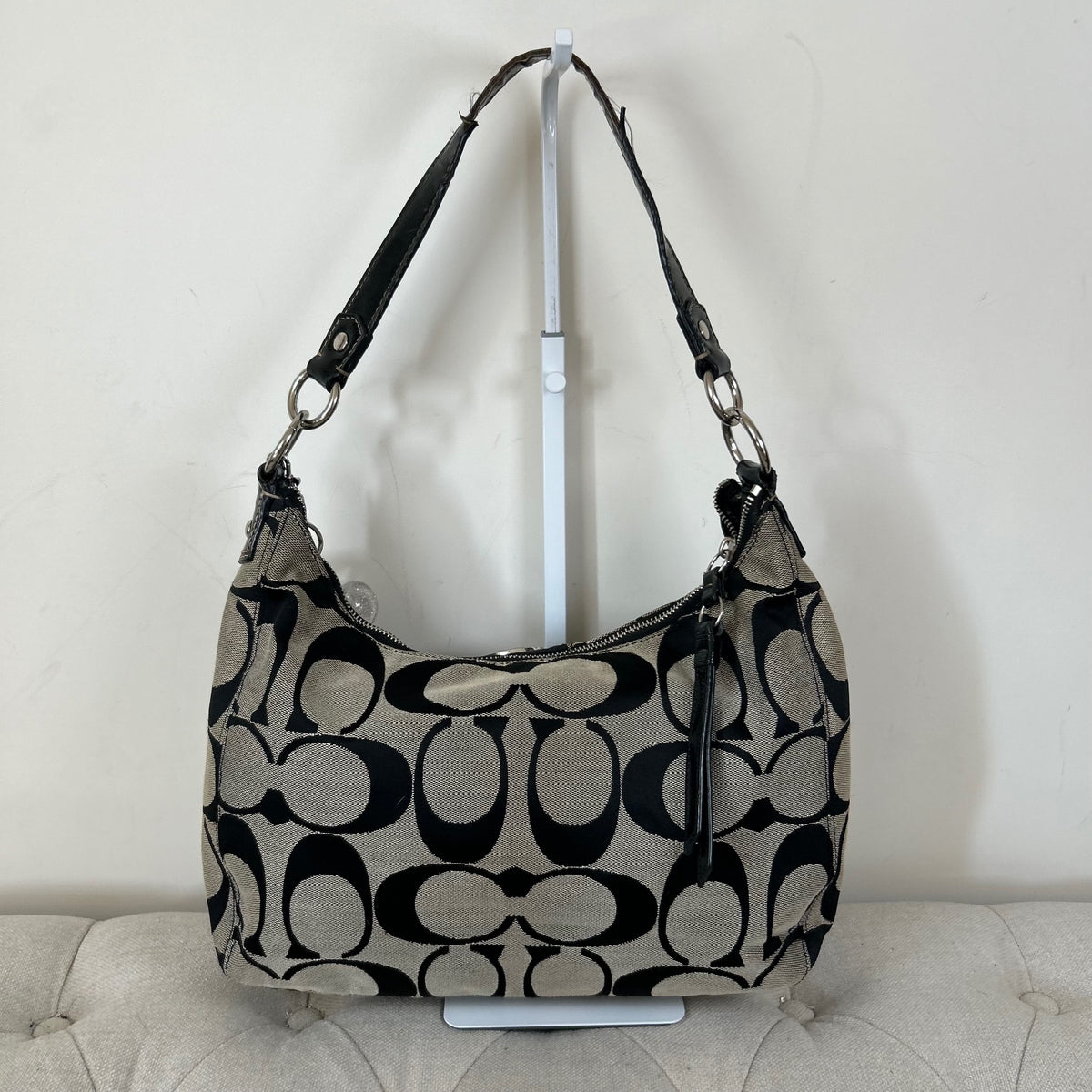 Coach Black Large Signature Stripe Hobo Shoulder Bag A1261-F19281