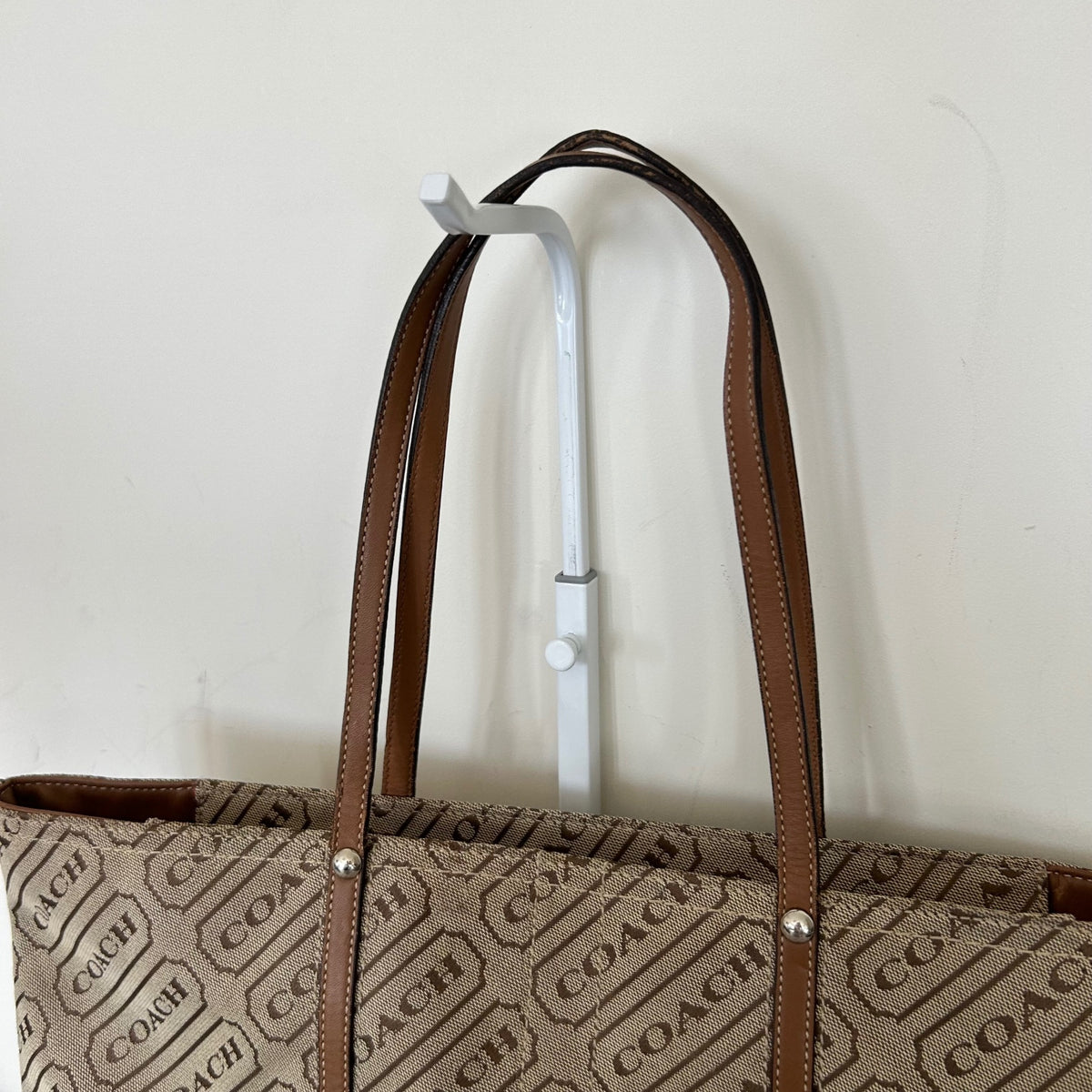 Coach Brown Pink Stripe Canvas Tote Shoulder Bag H0849-F12258