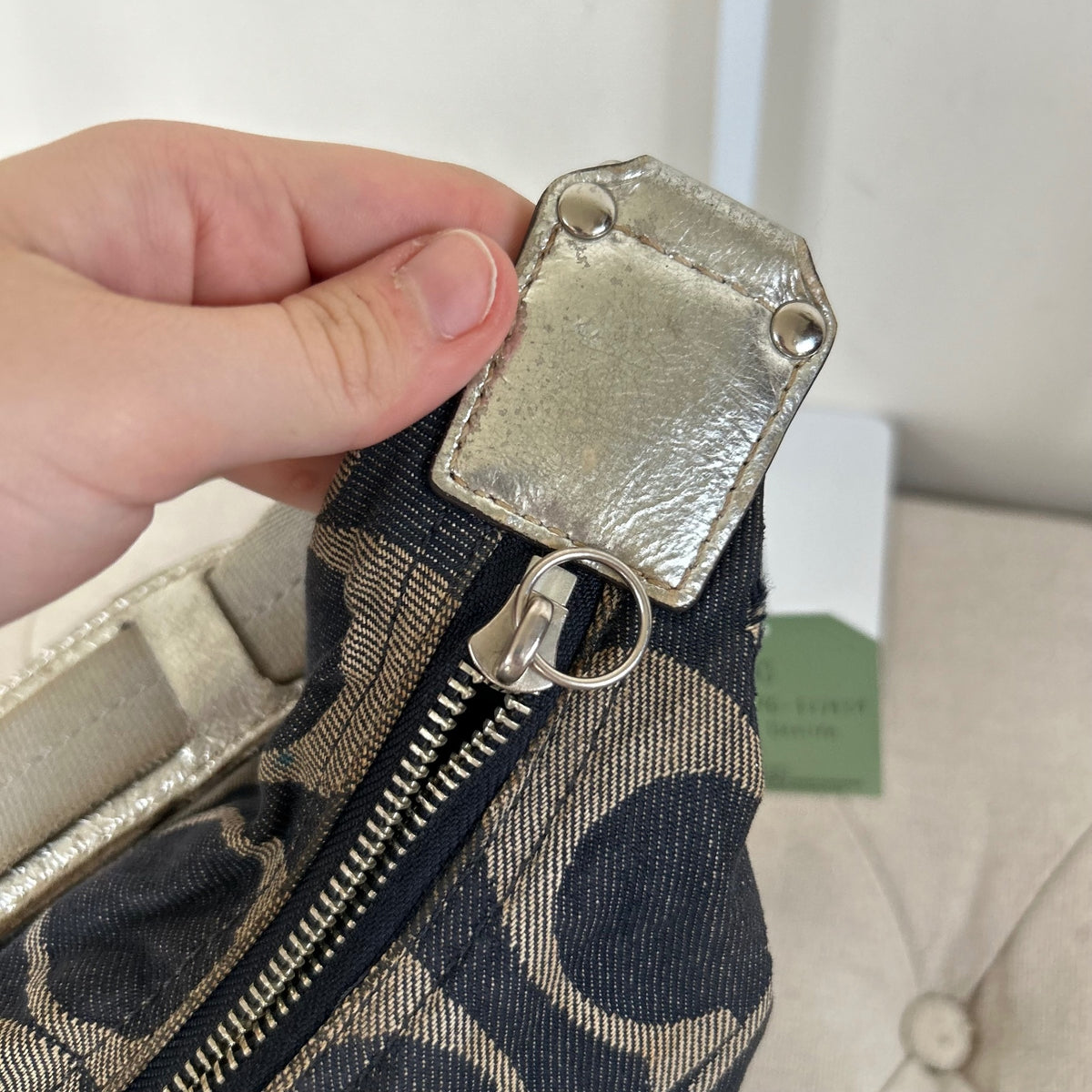 Coach Blue Denim Slouchy Hobo Shoulder Bag Silver Stripe E1176-F17434