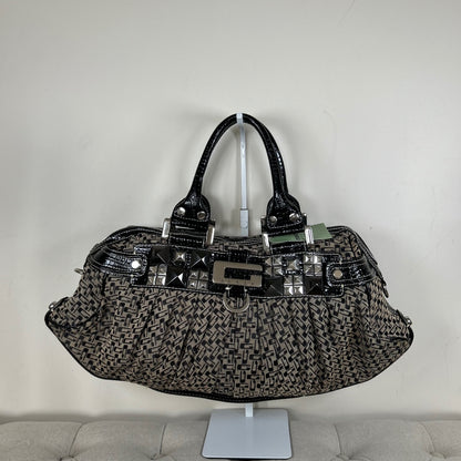 Vintage Y2K Guess Large Black Monogram Handbag Silver G