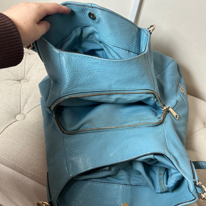Coach Baby Blue Leather 3 Compartment Shoulder Bag Handbag Purse