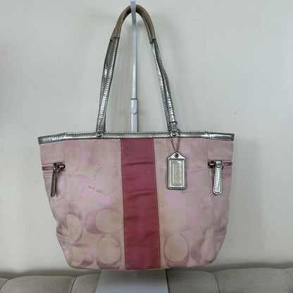 Coach Baby Pink Signature Stripe Canvas Tote Shoulder Bag L0849-13280