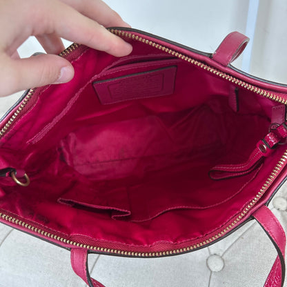 Coach Brown Signature Monogram Patent Pink Stripe Tote Shoulder Bag D0868-12429