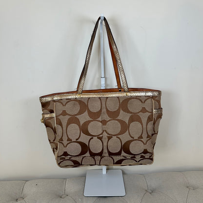 Coach Signature Monogram Gold Detail Tote Shoulder Bag A06S-7874