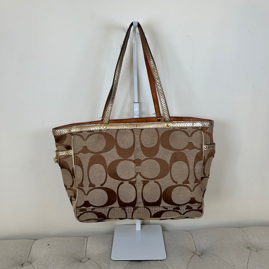 Coach Signature Monogram Gold Detail Tote Shoulder Bag A06S-7874