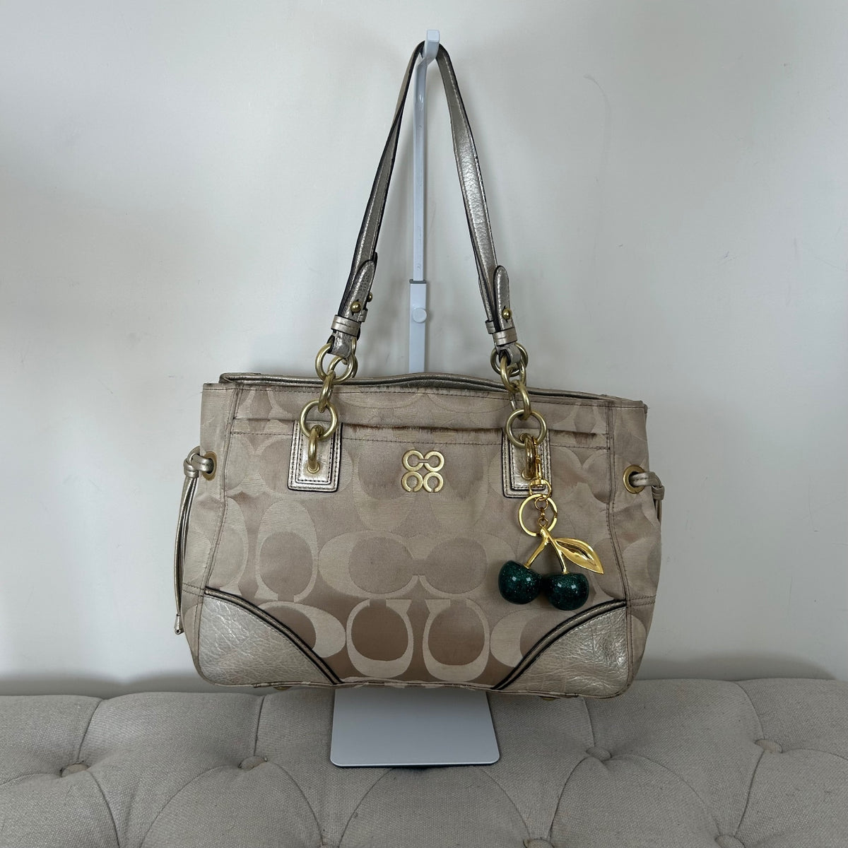 Coach Beige Monogram C 2 Compartment Shoulder Bag J1093-16475