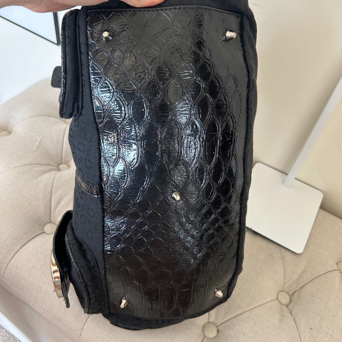 Guess Black Monogram Silver G Baguette Shoulder Bag BNWT