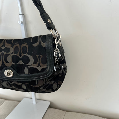 Coach Black Grey Signature Monogram Turnlock Shoulder Bag C0769-10993