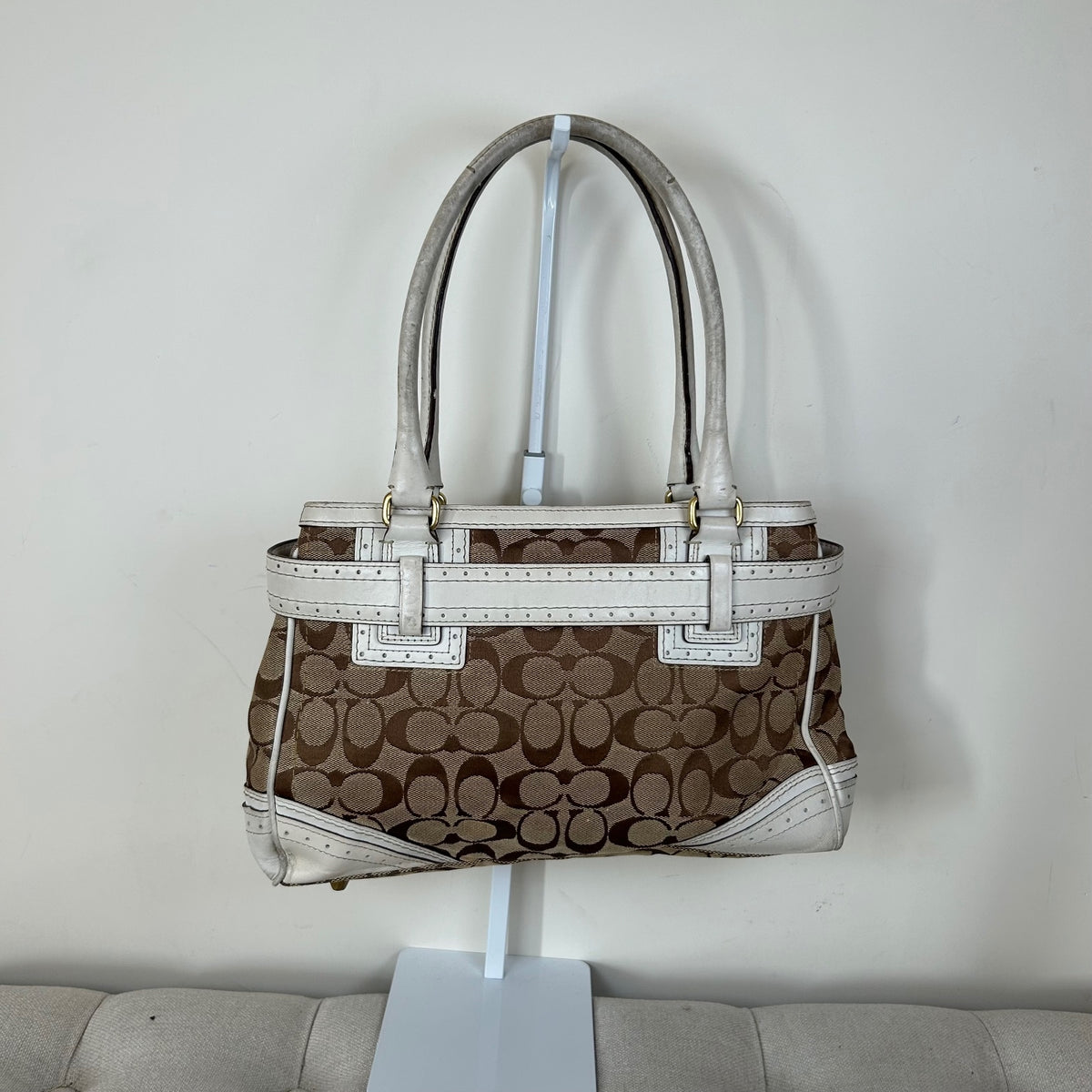 Coach Hampton Signature Monogram White Leather Shoulder Bag G06Q-10507