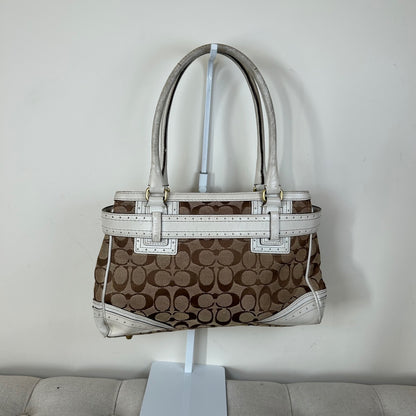 Coach Hampton Signature Monogram White Leather Shoulder Bag G06Q-10507