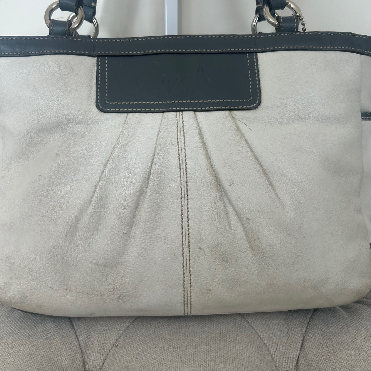 Coach White Leather Gallery East West Shoulder Tote Bag A1072-F13759