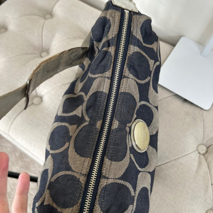 Coach Blue Denim Slouchy Hobo Shoulder Bag Silver Stripe E1176-F17434