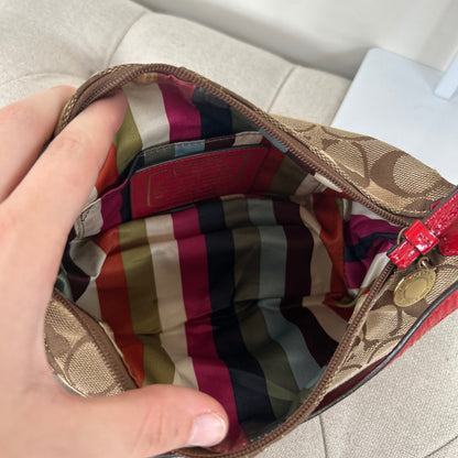 Coach Brown Mini Legacy Clutch Shoulder Bag with Red Stripe E0868-41642