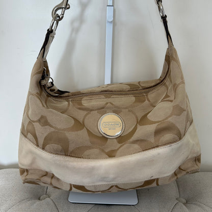 Coach Signature Stripe Monogram Beige Hobo Slouchy Shoulder Bag C1161-F17434