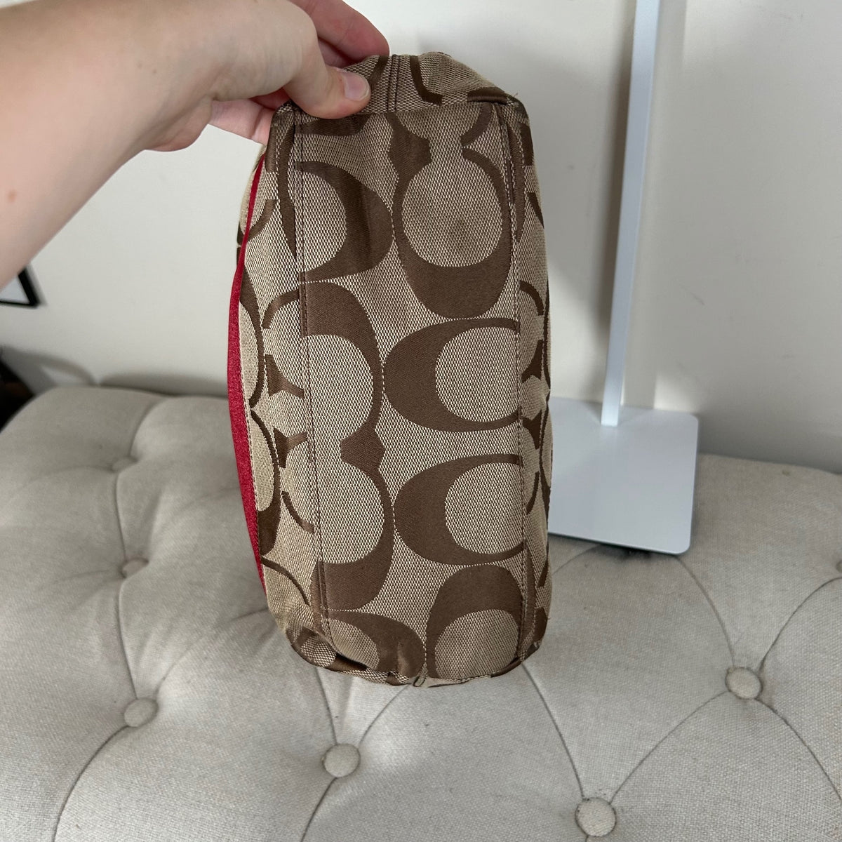 Coach Beige Signature Monogram Red Stripe Tote Shoulder Bag H1182-F17433