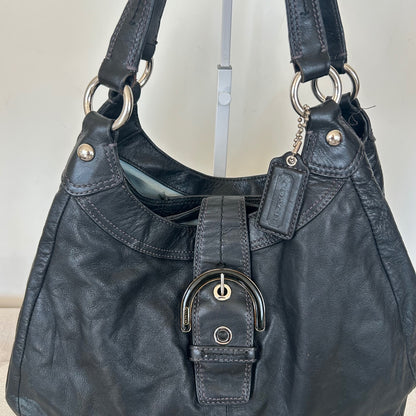 Coach Black Leather 3 Compartment Silver Buckle Shoulder Bag D1193-F17092