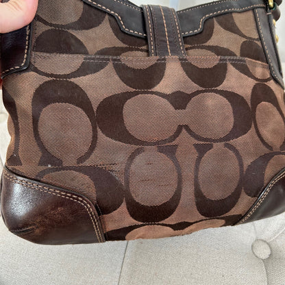 Coach Brown Clip Front Signature Monogram Shoulder Bag D0768-11067