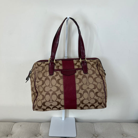 Coach Signature Monogram Burgundy Stripe Satchel Shoulder Bag E1480-F28505