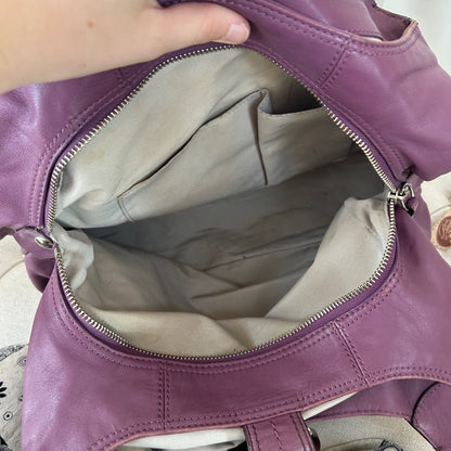 Coach Purple Leather Buckle Front 3 Compartment Shoulder Bag E1120-F17092