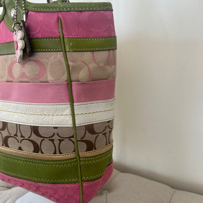 Coach Bleeker Green and Pink Signature Patchwork Tote Bag with Daisy Charm M0998-F14726