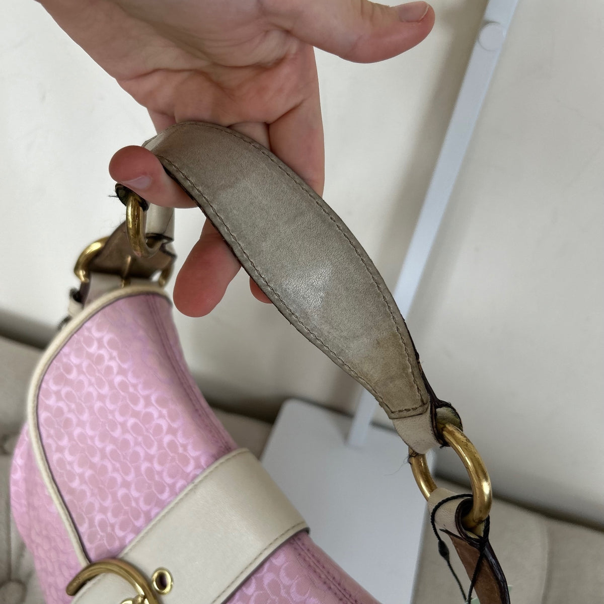RARE Large Coach Baby Pink Monogram Soho Shoulder Bag with White Leather Trim with Purse H04J-1456