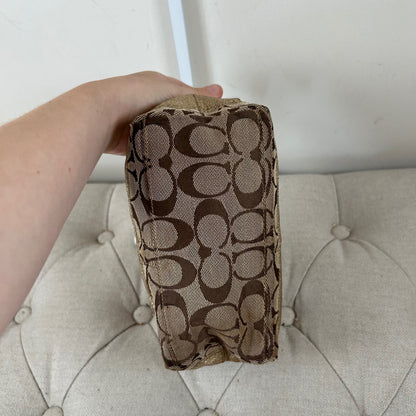 Coach Beige Monogram & Gold Stripe Mini Clutch Shoulder Bag F0768-40757