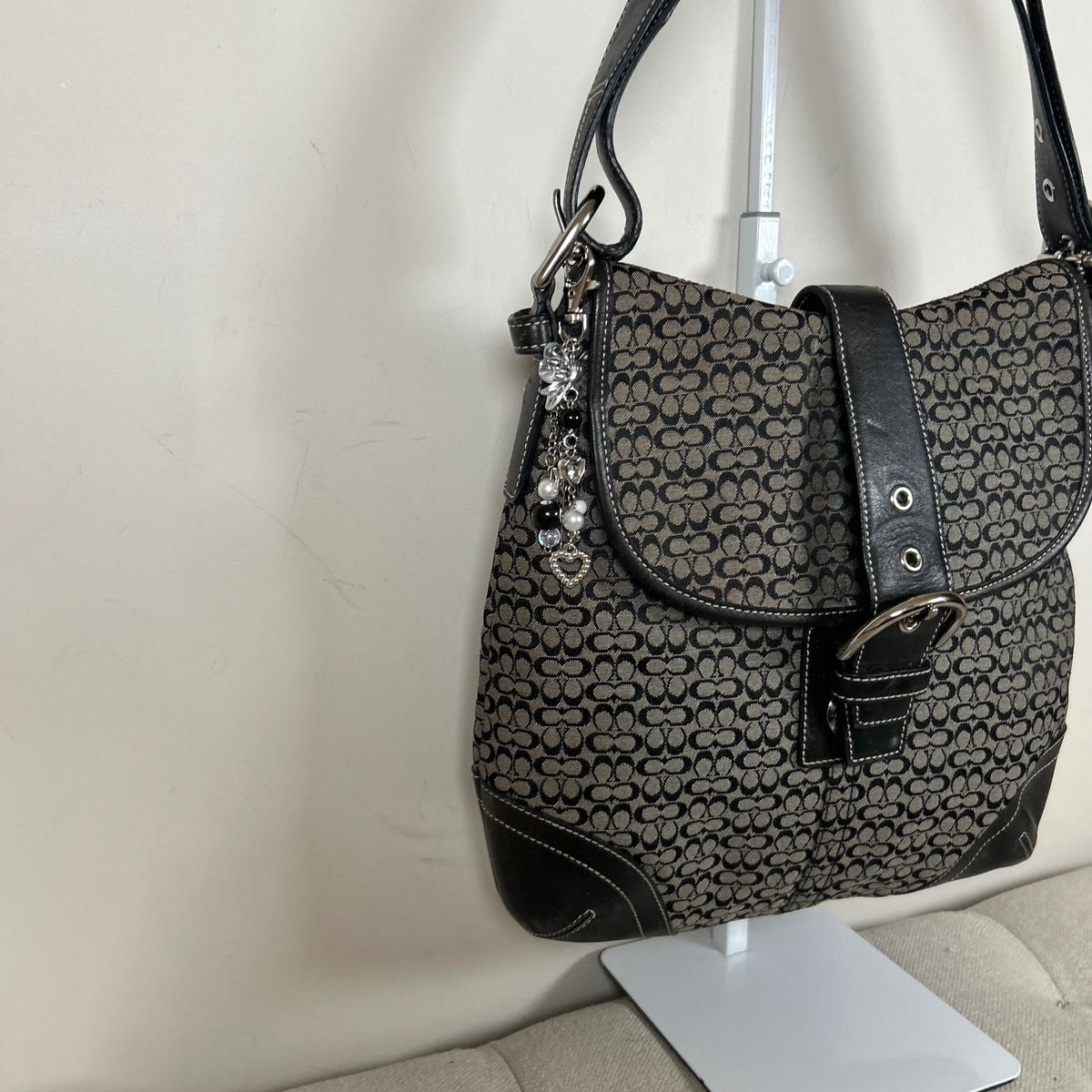 Coach Soho Black Signature Monogram Convertible Shoulder Bag F3K-6376