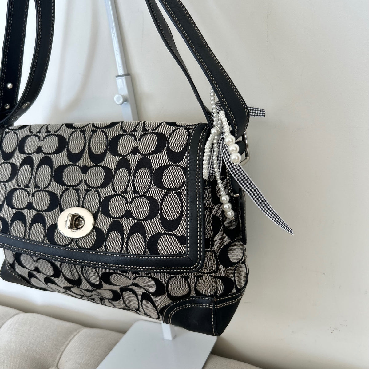 Coach Hampton Black Signature Monogram Shoulder Bag H0967-F13972